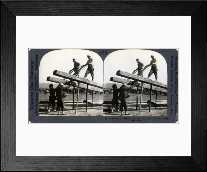 Framed Print : Chinese men sawing timber for the Japanese army, Manchuria, Russo-Japanese war, 1904-1905. Artist: Keystone Framed Print : Chinese men sawing timber for the Japanese army, Manchuria, Russo-Japanese war, 1904-1905. Artist: Keystone