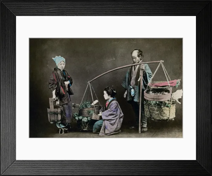 Framed Print : Vegetable pedlar, Japan, 1882. Artist: Felice Beato Framed Print : Vegetable pedlar, Japan, 1882. Artist: Felice Beato