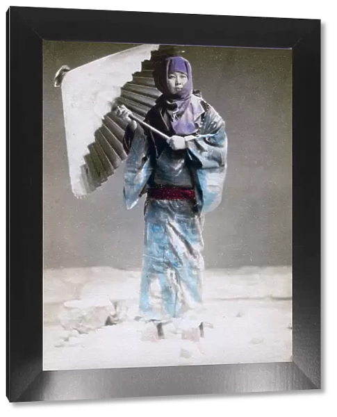 Museme, woman in winter costume, Japan, 1882. Artist: Felice Beato