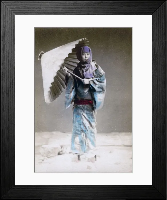 Framed Print : Museme, woman in winter costume, Japan, 1882. Artist: Felice Beato Framed Print : Museme, woman in winter costume, Japan, 1882. Artist: Felice Beato