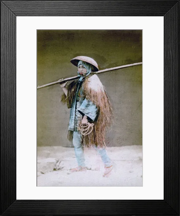 Framed Print : Coolie in winter dress, Japan, 1882. Artist: Felice Beato Framed Print : Coolie in winter dress, Japan, 1882. Artist: Felice Beato