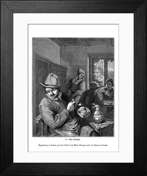 Framed Print : The Smoker, c1630-1680 (1843). Artist: J Jackson Framed Print : The Smoker, c1630-1680 (1843). Artist: J Jackson