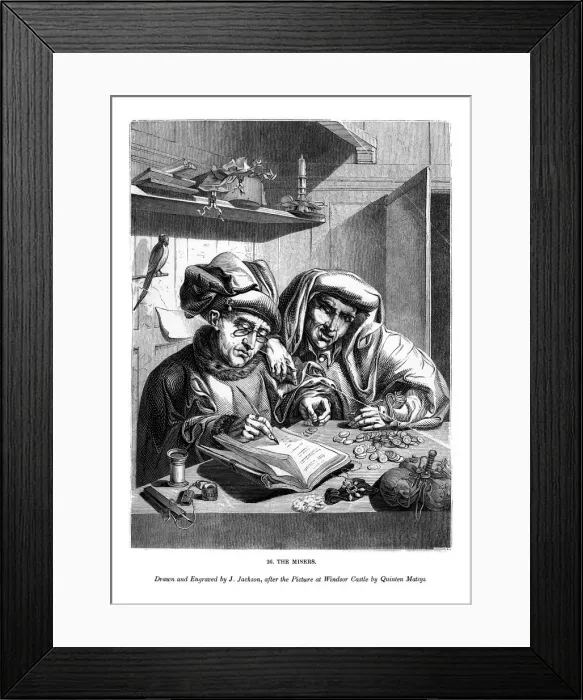 Framed Print : The Misers, c1480-1530 (1843). Artist: J Jackson Framed Print : The Misers, c1480-1530 (1843). Artist: J Jackson
