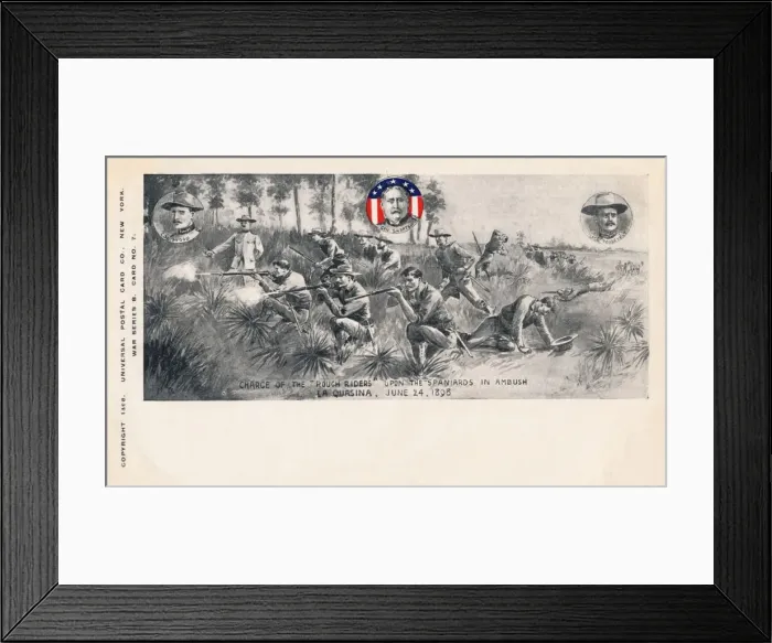 Framed Print : Charge of the Rough Riders upon the Spaniards in Ambush, La Quasina, June 24, 1898, c1900 Framed Print : Charge of the Rough Riders upon the Spaniards in Ambush, La Quasina, June 24, 1898, c1900
