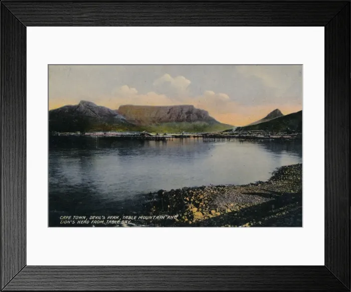 Framed Print : Cape Town, Devils Peak, Table Mountain and Lions Head from Table Bay, c1900 Framed Print : Cape Town, Devils Peak, Table Mountain and Lions Head from Table Bay, c1900