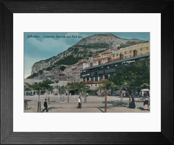 Framed Print : Gibraltar - Casemates Barracks and Rock Gun, c1900 Framed Print : Gibraltar - Casemates Barracks and Rock Gun, c1900