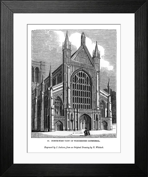 Framed Print : North west view of Winchester Cathedral, 1843. Artist: J Jackson Framed Print : North west view of Winchester Cathedral, 1843. Artist: J Jackson