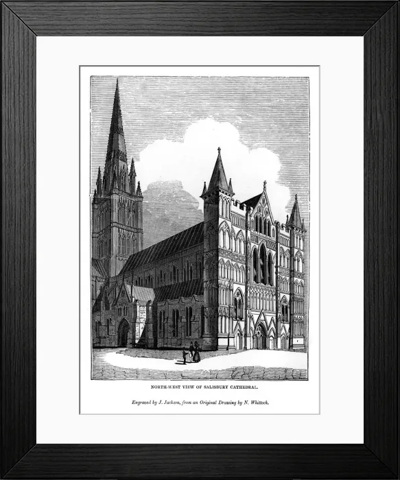 Framed Print : North west view of Salisbury Cathedral, 1843. Artist: J Jackson Framed Print : North west view of Salisbury Cathedral, 1843. Artist: J Jackson