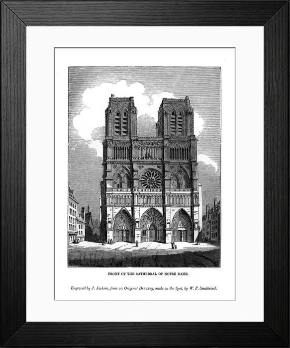 Framed Print : Front of the Cathedral of Notre Dame, 1843. Artist: J Jackson Framed Print : Front of the Cathedral of Notre Dame, 1843. Artist: J Jackson