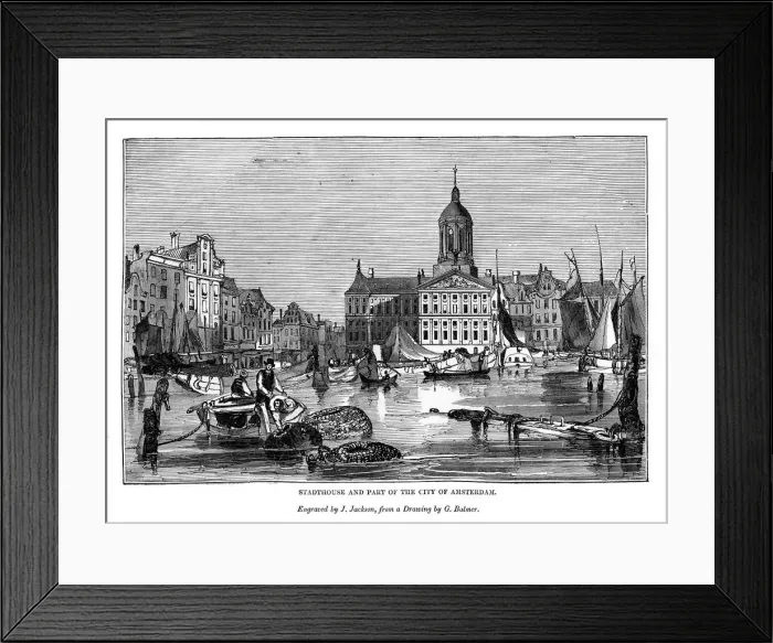 Framed Print : Stadthouse and part of the city of Amsterdam, 1843. Artist: J Jackson Framed Print : Stadthouse and part of the city of Amsterdam, 1843. Artist: J Jackson