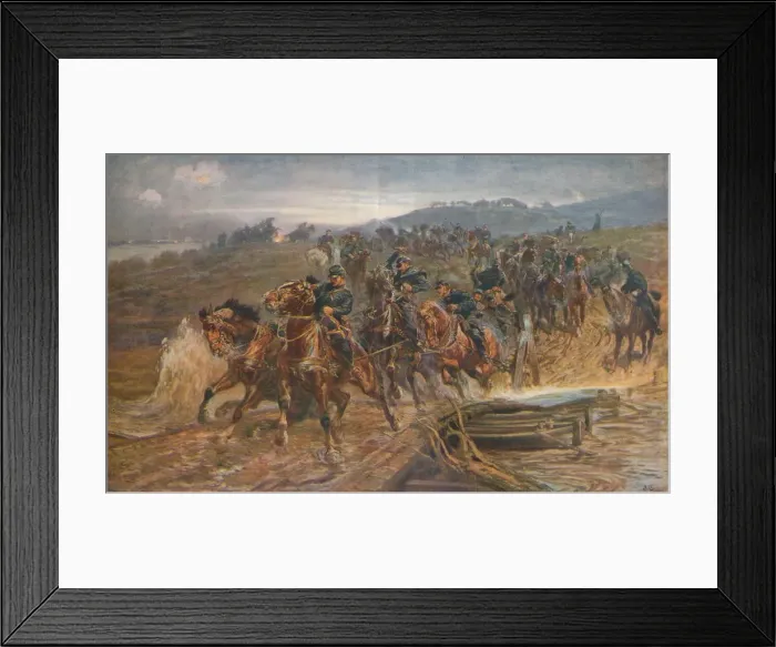 Framed Print : French Artillery Crossing the River Aisne, September, 1914, 1915 (1928). Artist: John Charlton Framed Print : French Artillery Crossing the River Aisne, September, 1914, 1915 (1928). Artist: John Charlton