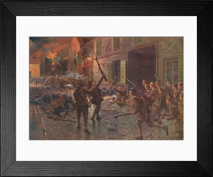 Framed Print : The Coldstream Guards at Landrecies, August, 1914, 1915 (1928). Artist: William Barnes Wollen Framed Print : The Coldstream Guards at Landrecies, August, 1914, 1915 (1928). Artist: William Barnes Wollen