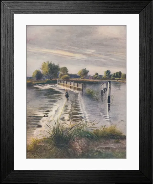 Framed Print : Weir at Chertsey, 1911, (1914). Artist: Jamess Ogilvy Framed Print : Weir at Chertsey, 1911, (1914). Artist: Jamess Ogilvy