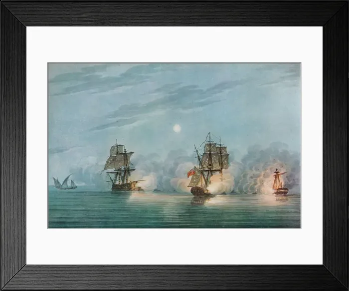 Framed Print : Capture of the Badere-I-Zaffer, c1809. Artist: Nicholas Pocock Framed Print : Capture of the Badere-I-Zaffer, c1809. Artist: Nicholas Pocock
