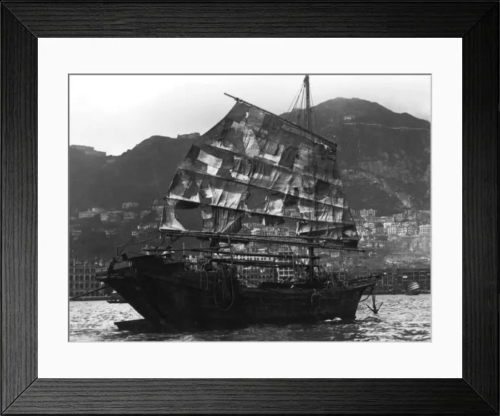 Framed Print : Chinese boat in a harbour, 20th century Framed Print : Chinese boat in a harbour, 20th century
