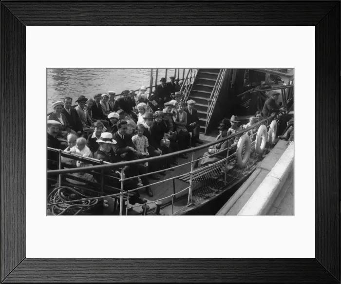 Framed Print : Passengers on board a boat, Bournemouth, Dorset, 1921 Framed Print : Passengers on board a boat, Bournemouth, Dorset, 1921