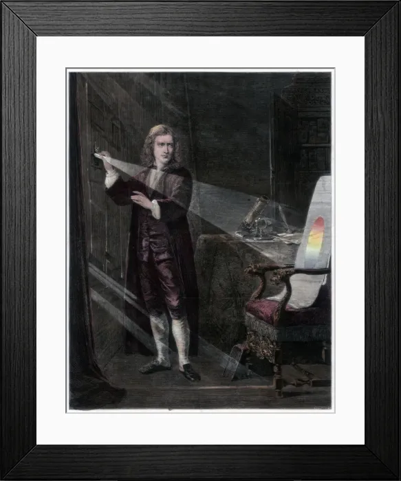 Framed Print : Newton investigating light, 1870. Artist: William Mouat Loudan Framed Print : Newton investigating light, 1870. Artist: William Mouat Loudan