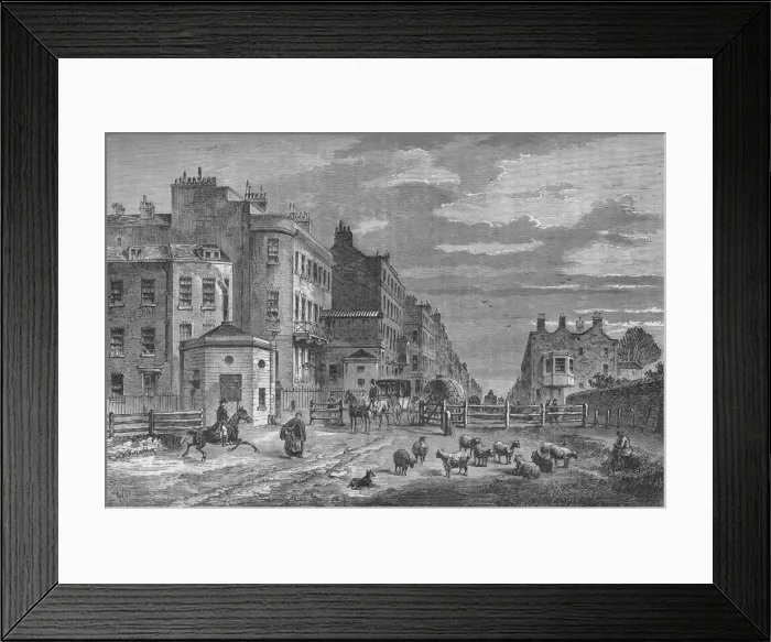 Framed Print : Tyburn Turnpike, Westminster, London, 1820 (1878) Framed Print : Tyburn Turnpike, Westminster, London, 1820 (1878)