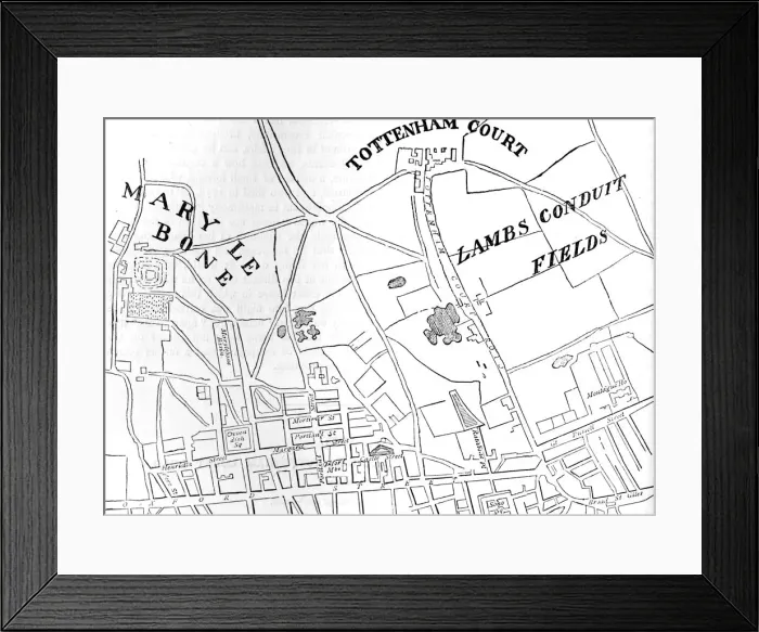 Framed Print : Map of Rathbone Place and its neighbourhood, Westminster, London, 1746 (1878) Framed Print : Map of Rathbone Place and its neighbourhood, Westminster, London, 1746 (1878)