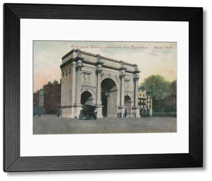 Framed Print : May good fortune attend you this Christmas - Marble Arch, c1910 Framed Print : May good fortune attend you this Christmas - Marble Arch, c1910