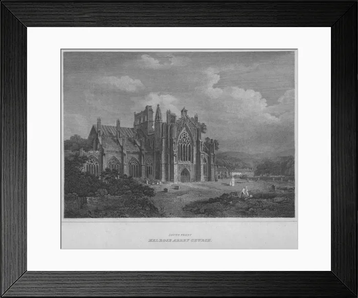 Framed Print : South Front - Melrose Abbey Church, 1814. Artist: John Greig Framed Print : South Front - Melrose Abbey Church, 1814. Artist: John Greig