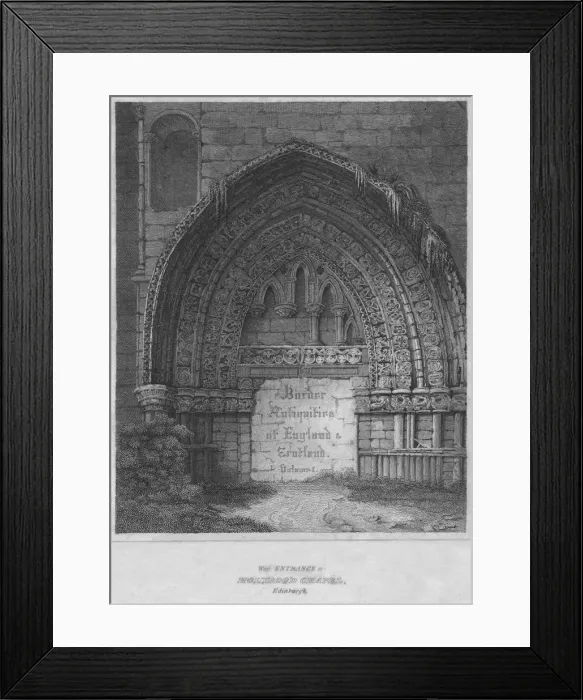 Framed Print : West Entrance to Holyrood Chapel, Edinburgh, 1814. Artist: John Greig Framed Print : West Entrance to Holyrood Chapel, Edinburgh, 1814. Artist: John Greig