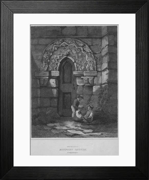 Framed Print : South Door - Mitford Church, Northumberland, 1814. Artist: John Greig Framed Print : South Door - Mitford Church, Northumberland, 1814. Artist: John Greig