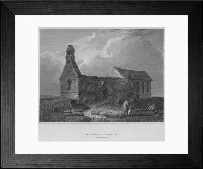 Framed Print : Mitford Church, Northumberland, 1814. Artist: John Greig Framed Print : Mitford Church, Northumberland, 1814. Artist: John Greig