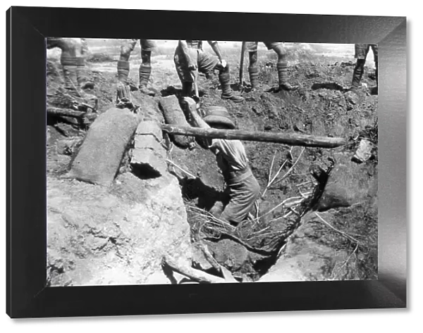 A collapsed British dugout, Mesopotamia, WWI, 1918