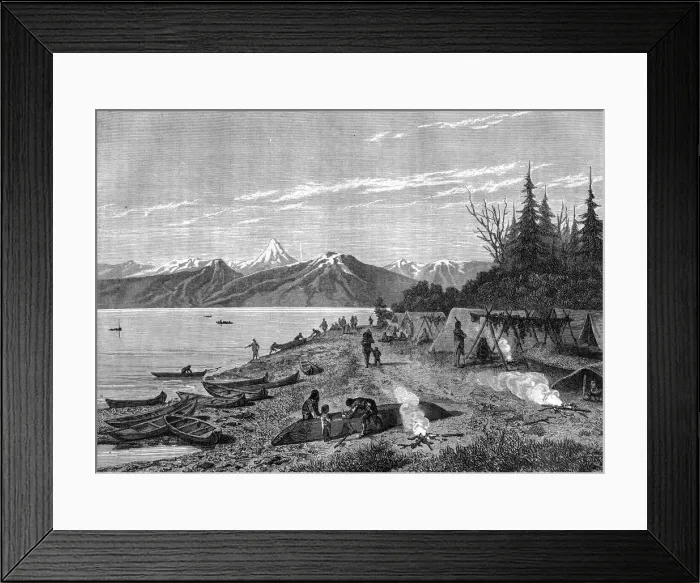 Framed Print : A Native American camp at the edge of the Yukon river, USA, 19th century. Artist: Hurel Framed Print : A Native American camp at the edge of the Yukon river, USA, 19th century. Artist: Hurel