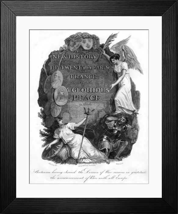 Framed Print : Britannia having chained the demon of war, 1816. Artist: T Wallis Framed Print : Britannia having chained the demon of war, 1816. Artist: T Wallis