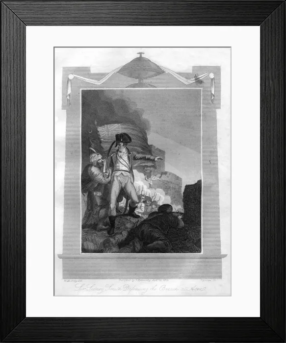 Framed Print : Sir Sydney Smith (1764-1840) defending the breach at Acre, 1816. Artist: I Brown Framed Print : Sir Sydney Smith (1764-1840) defending the breach at Acre, 1816. Artist: I Brown
