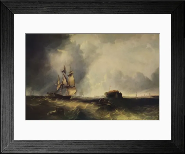 Framed Print : A ship, and men in a rowing boat off Calais, c1830, (1938) Framed Print : A ship, and men in a rowing boat off Calais, c1830, (1938)