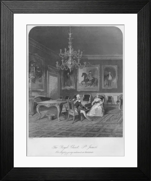 Framed Print : The Royal Closet. - St. James s. Her Majesty giving audience to an Ambassador, c1841. Artist: Henry Melville Framed Print : The Royal Closet. - St. James s. Her Majesty giving audience to an Ambassador, c1841. Artist: Henry Melville