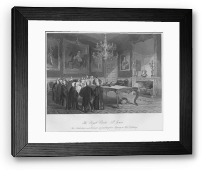 Framed Print : The Royal Closet. - St. James s. The Archbishops and Bishops congratulating her Majesty on Her Birt Artist: Henry Melville Framed Print : The Royal Closet. - St. James s. The Archbishops and Bishops congratulating her Majesty on Her Birt Artist: Henry Melville