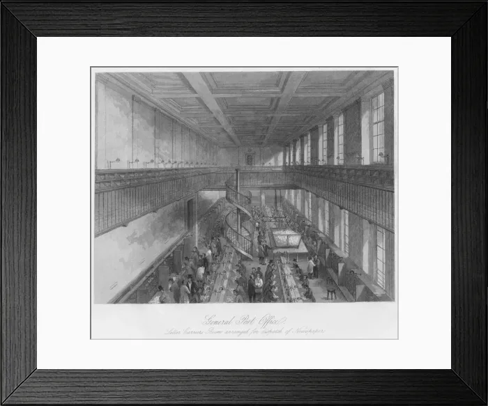 Framed Print : General Post Office. Letter Carriers Room arranged for dispatch of Newspapers, c1841. Artist: Thomas H Ellis Framed Print : General Post Office. Letter Carriers Room arranged for dispatch of Newspapers, c1841. Artist: Thomas H Ellis