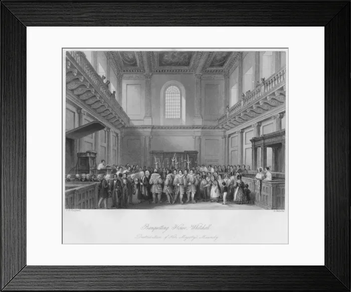 Framed Print : Banqueting House, Whitehall. Distribution of Her Majestys Maundy, c1841. Artist: Henry Melville Framed Print : Banqueting House, Whitehall. Distribution of Her Majestys Maundy, c1841. Artist: Henry Melville