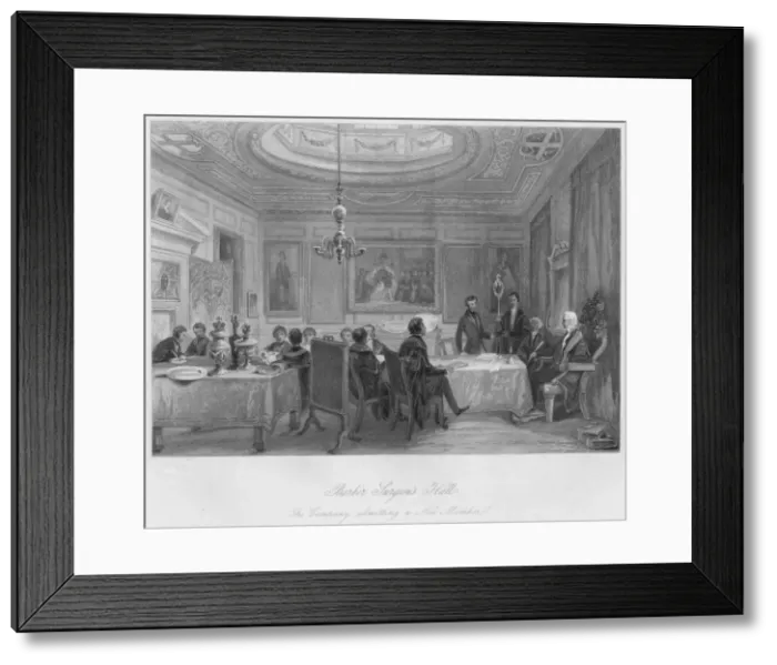 Framed Print : Barber Surgeons Hall. The Company admitting a New Member, c1841. Artist: Thomas H Ellis Framed Print : Barber Surgeons Hall. The Company admitting a New Member, c1841. Artist: Thomas H Ellis