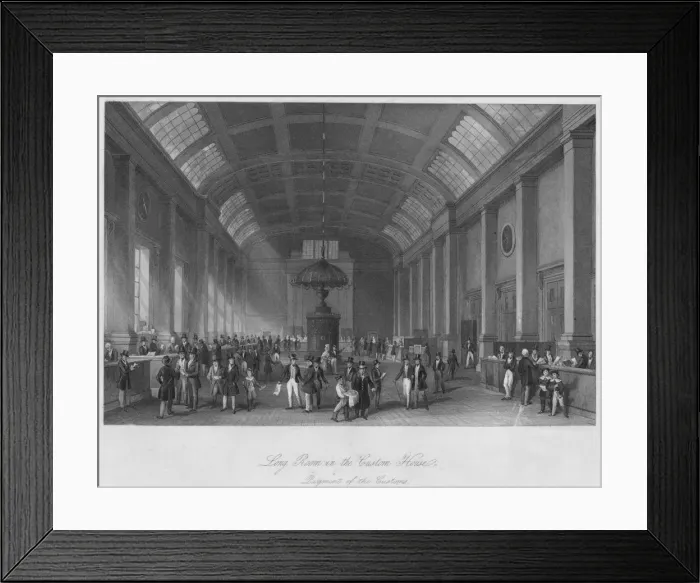 Framed Print : Long Room in the Custom House. Payment of the Customs, c1841. Artist: Henry Melville Framed Print : Long Room in the Custom House. Payment of the Customs, c1841. Artist: Henry Melville