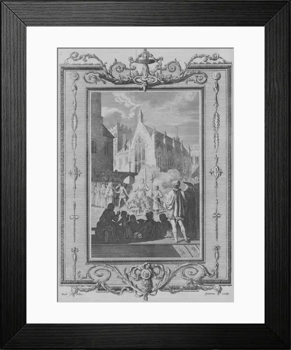 Framed Print : The Manner of Burning the Martyrs, during the Bloody Reign, of Queen Mary, 1783. Artist: Samuel Sparrow Framed Print : The Manner of Burning the Martyrs, during the Bloody Reign, of Queen Mary, 1783. Artist: Samuel Sparrow