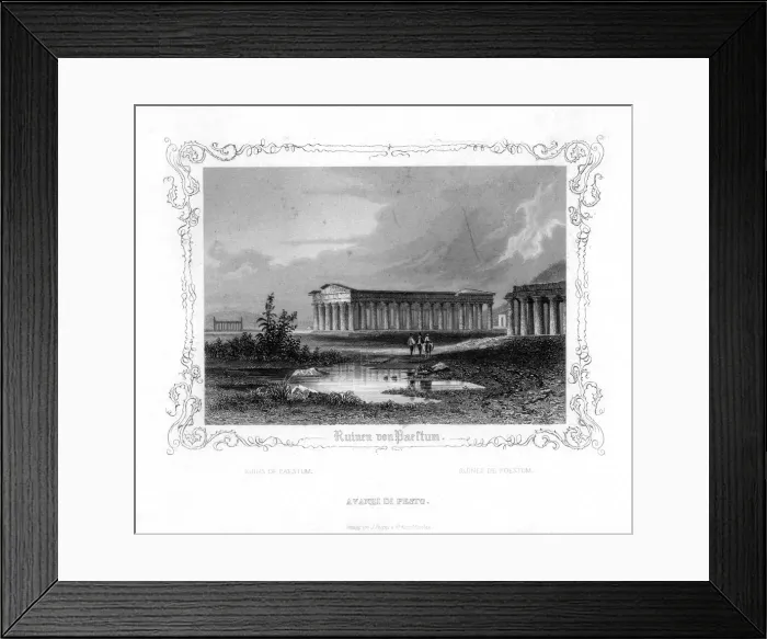 Framed Print : Ruins of Paestum, Italy, 19th century. Artist: J Poppel Framed Print : Ruins of Paestum, Italy, 19th century. Artist: J Poppel