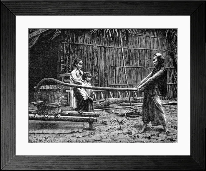 Framed Print : Rice mill, Indochina, 19th century. Artist: Robin Framed Print : Rice mill, Indochina, 19th century. Artist: Robin