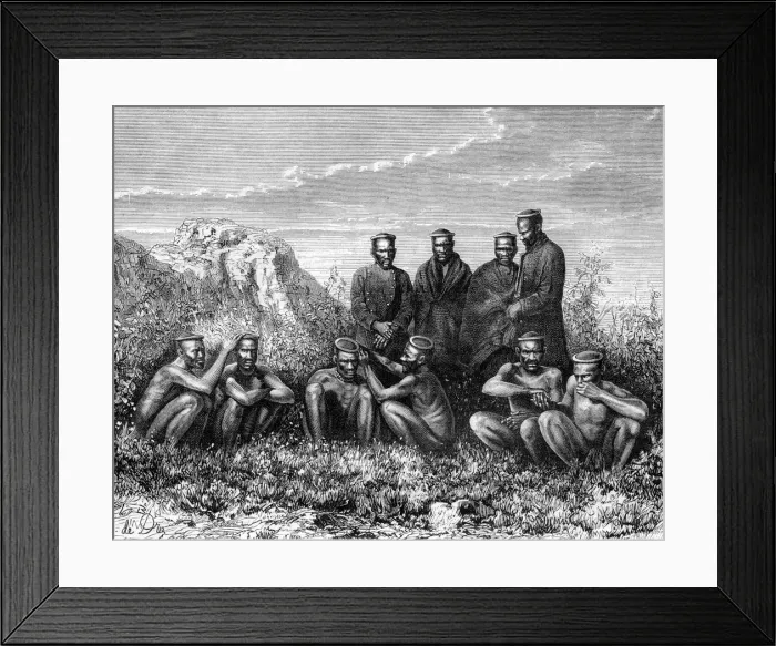 Framed Print : Zulus, Natal, South Africa, 19th century. Artist: St de Dree Framed Print : Zulus, Natal, South Africa, 19th century. Artist: St de Dree