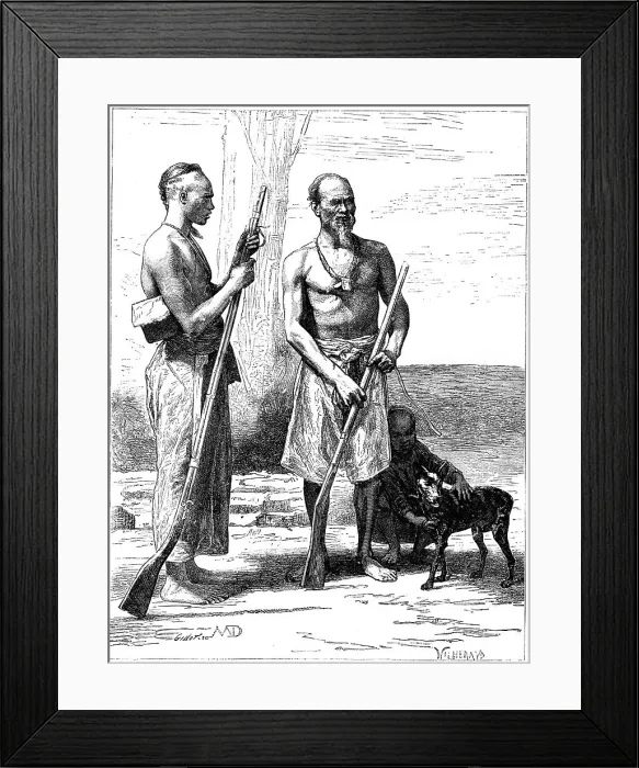 Framed Print : Mountain huntsmen, Formosa (Taiwan), 19th century. Artist: D Maillard Framed Print : Mountain huntsmen, Formosa (Taiwan), 19th century. Artist: D Maillard