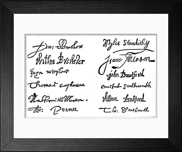 Framed Print : Signatures of the pilgrim fathers, 1620s, (c1920) Framed Print : Signatures of the pilgrim fathers, 1620s, (c1920)