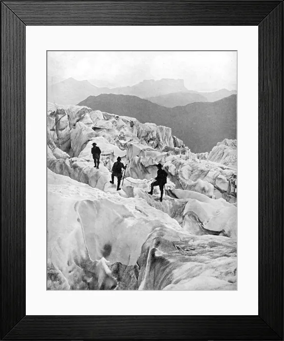 Framed Print : Climbing through the Bossons icefall on the way up Mont Blanc, Switzerland, early 20th century Framed Print : Climbing through the Bossons icefall on the way up Mont Blanc, Switzerland, early 20th century