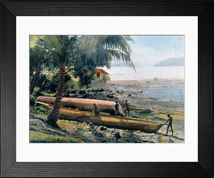 Framed Print : Building canoes, Andaman and Nicobar Islands, Indian Ocean, c1890. Artist: Gillot Framed Print : Building canoes, Andaman and Nicobar Islands, Indian Ocean, c1890. Artist: Gillot