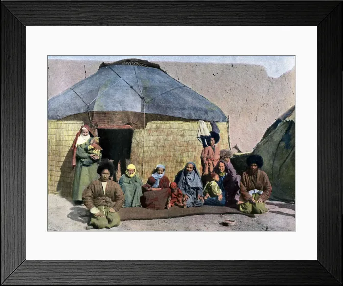 Framed Print : Central Asian family outside their house, c1890 Framed Print : Central Asian family outside their house, c1890