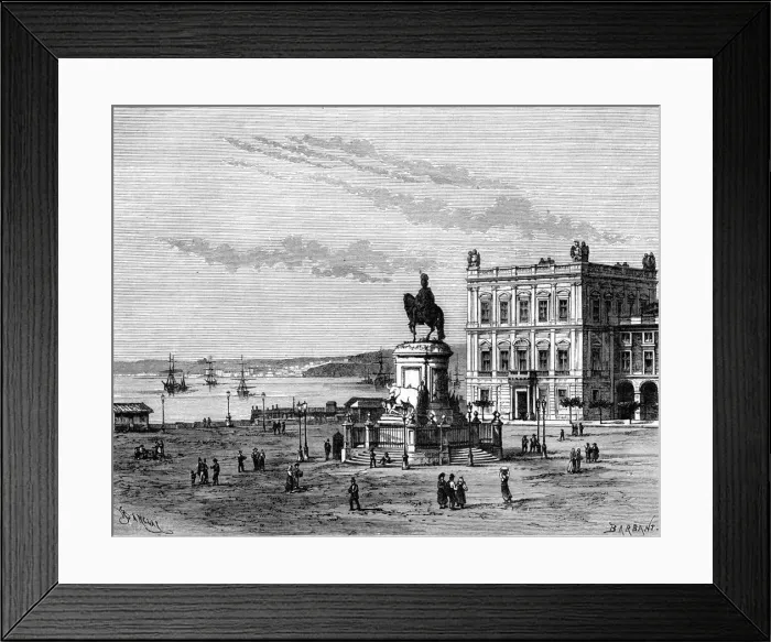 Framed Print : Commerce Square, Lisbon, Portugal, 19th century. Artist: Charles Barbant Framed Print : Commerce Square, Lisbon, Portugal, 19th century. Artist: Charles Barbant
