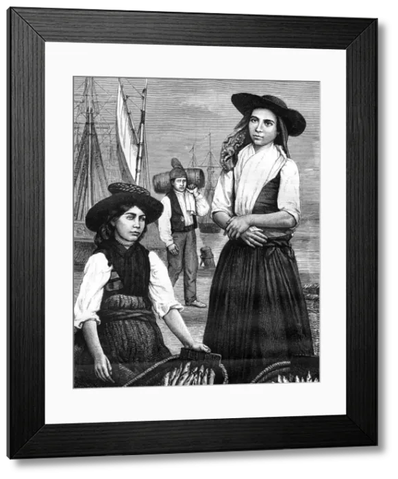 Framed Print : Portuguese women, 19th century. Artist: Ronjat Framed Print : Portuguese women, 19th century. Artist: Ronjat